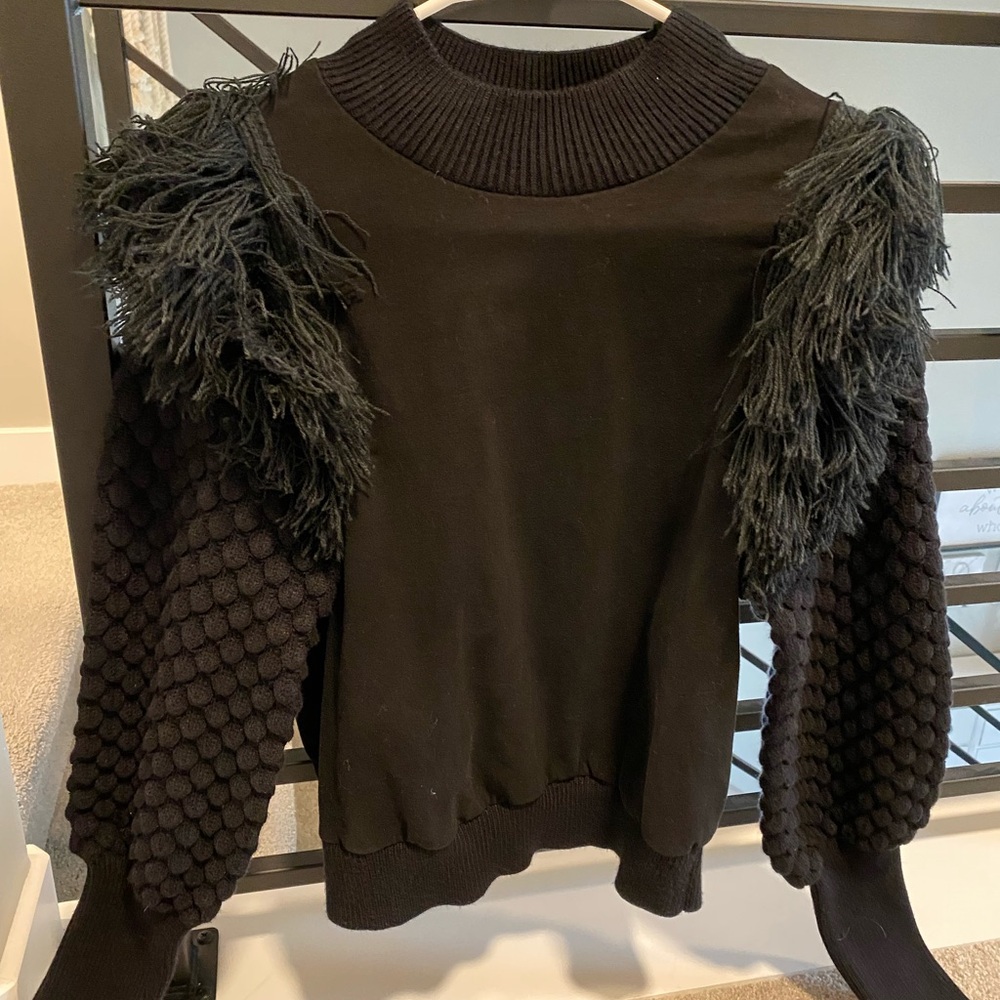 Anthropologie Dolan sweater with fringe and textured sleeves size M